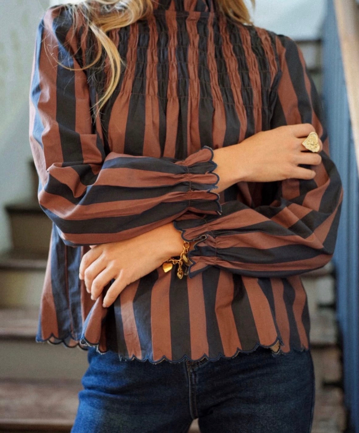 Striped Blouse w Smock