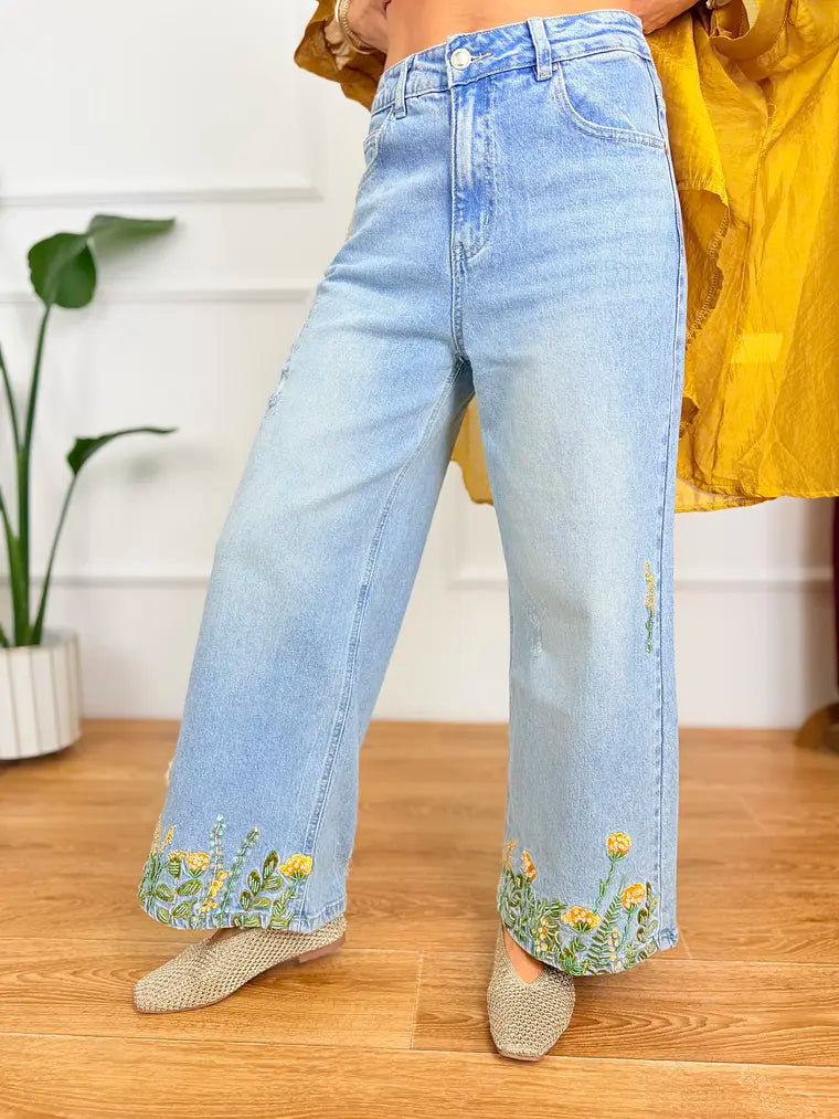 Jeans m/Guldene Broderi