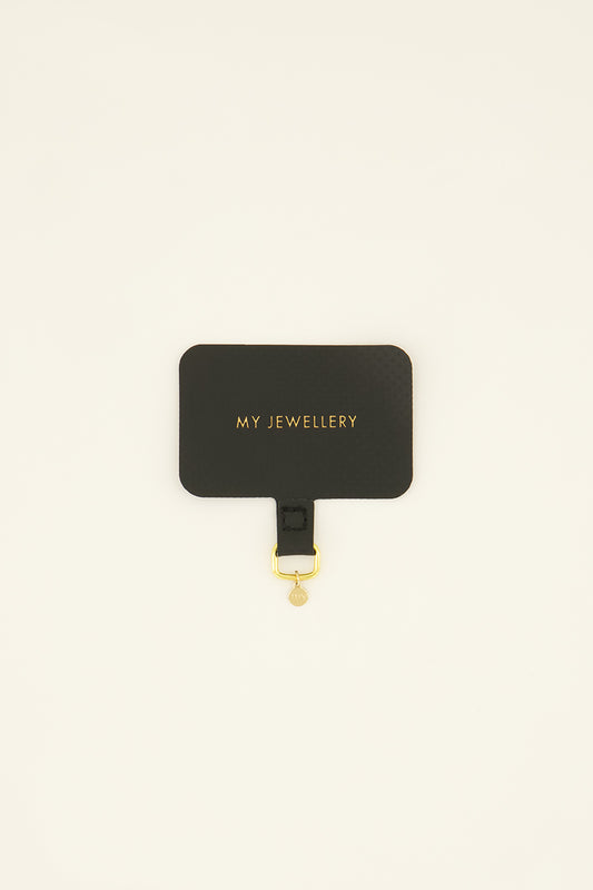 Black fixture for phone lanyard