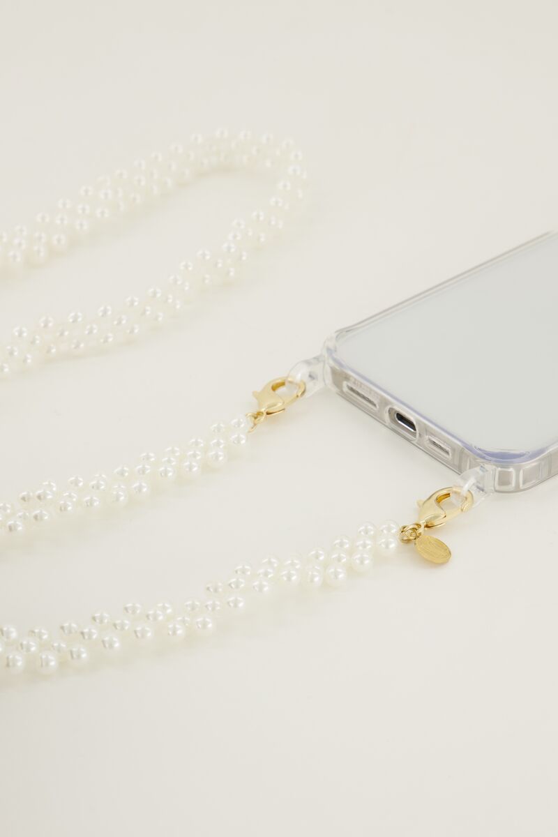 Phone lanyard with small faux pearls