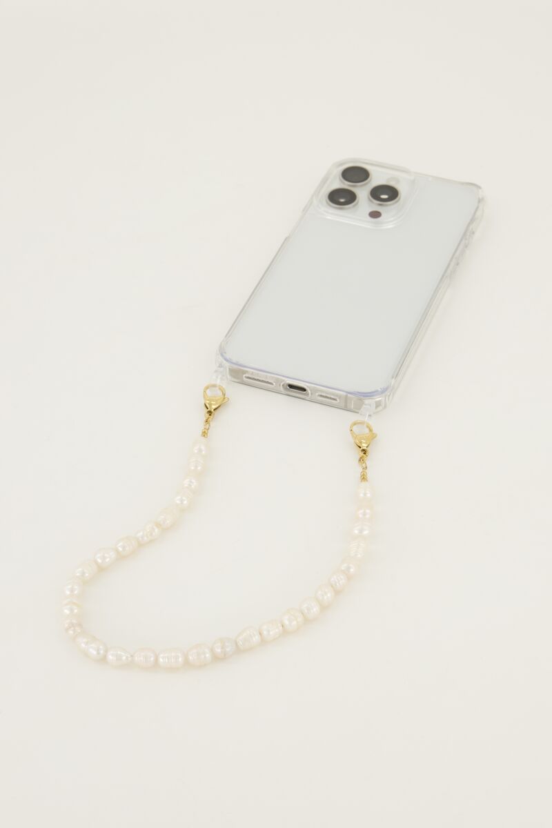 Phone lanyard with freshwater pearls short