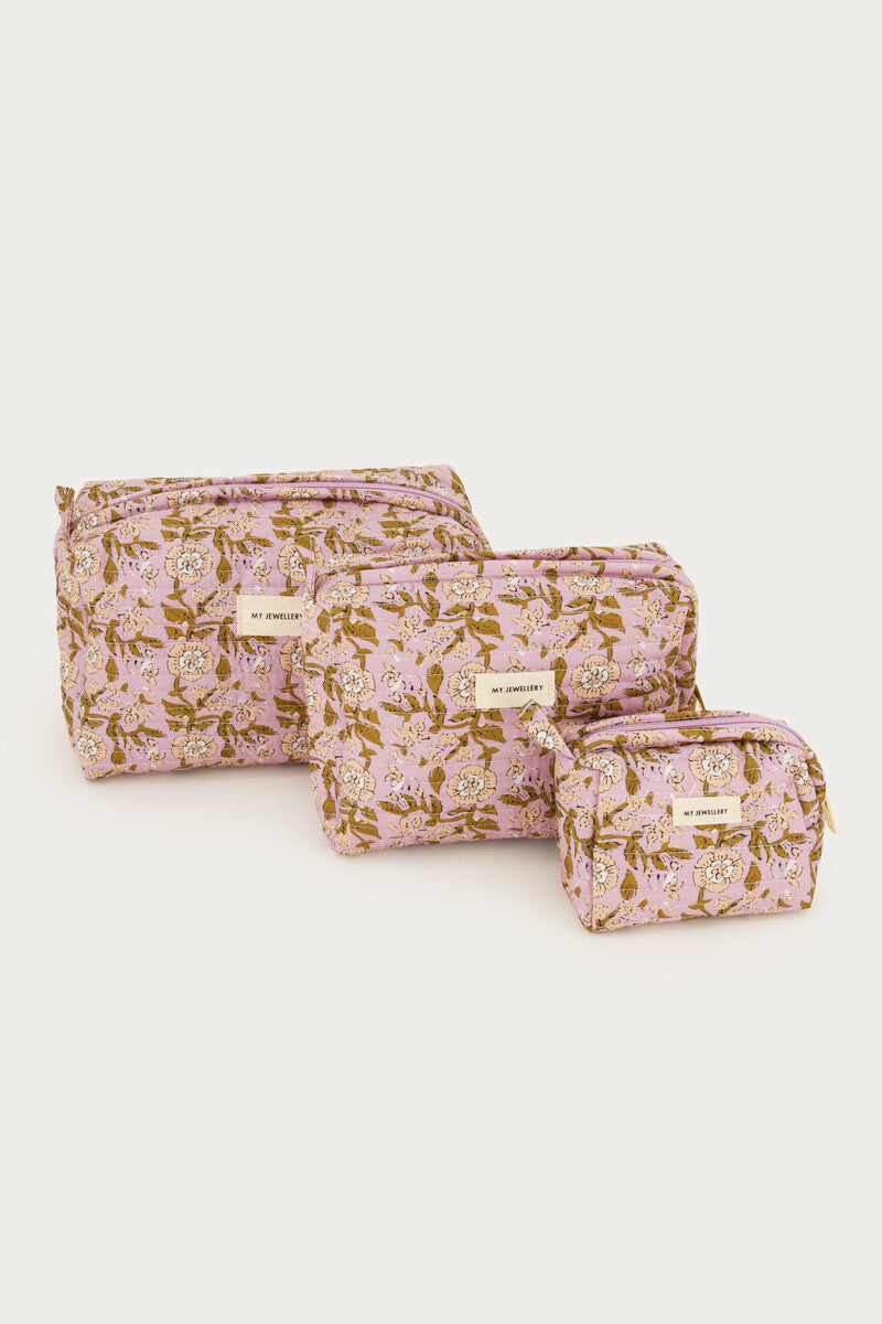 Purple toiletry bag set with floral print