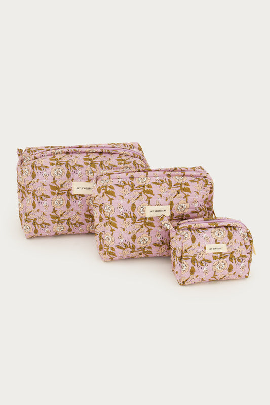 Purple toiletry bag set with floral print