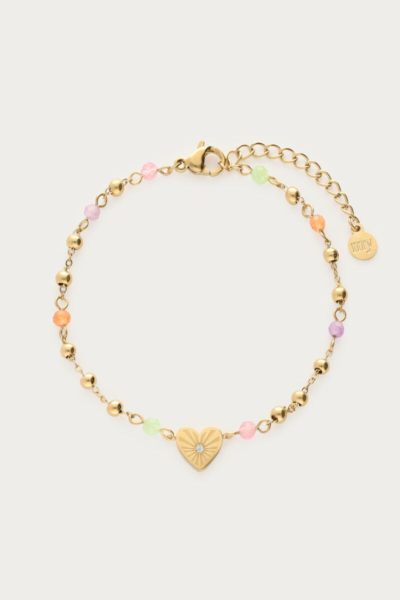 Bracelet with heart & coloured beads