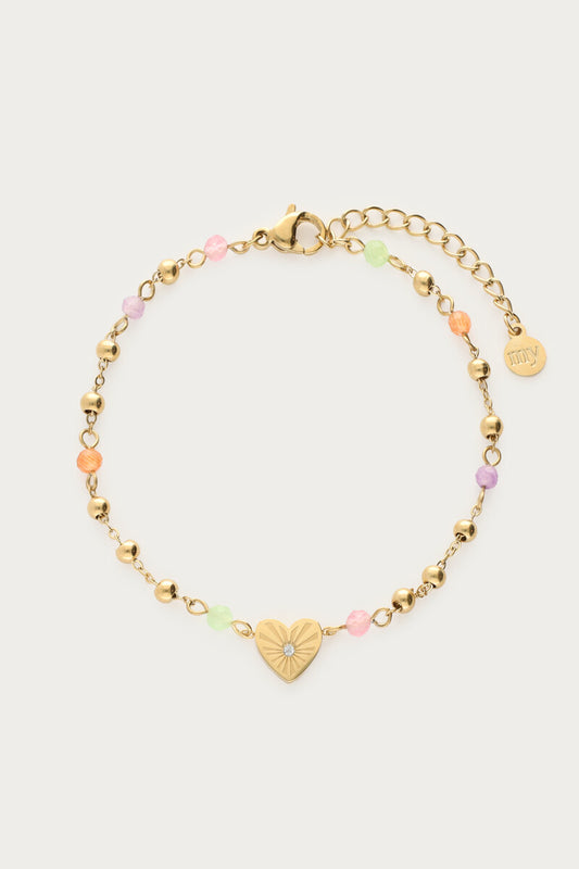 Bracelet with heart & coloured beads