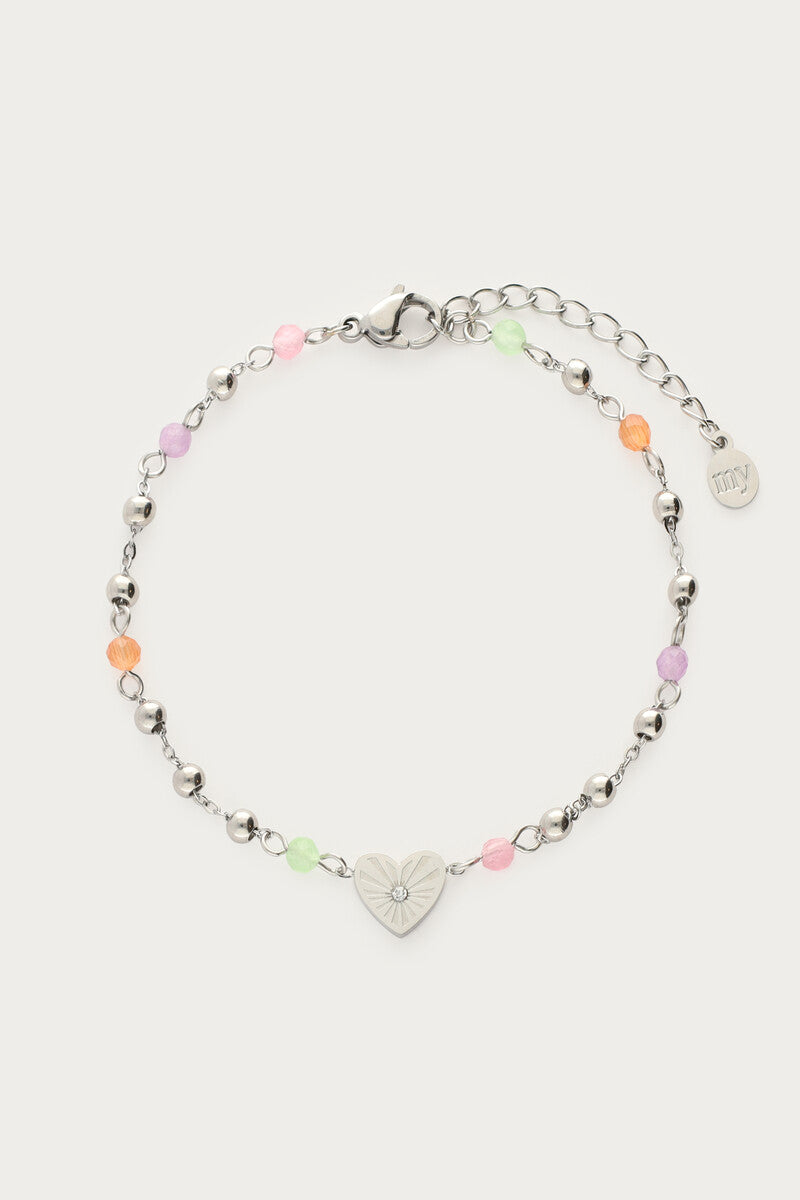 Bracelet with heart & coloured beads