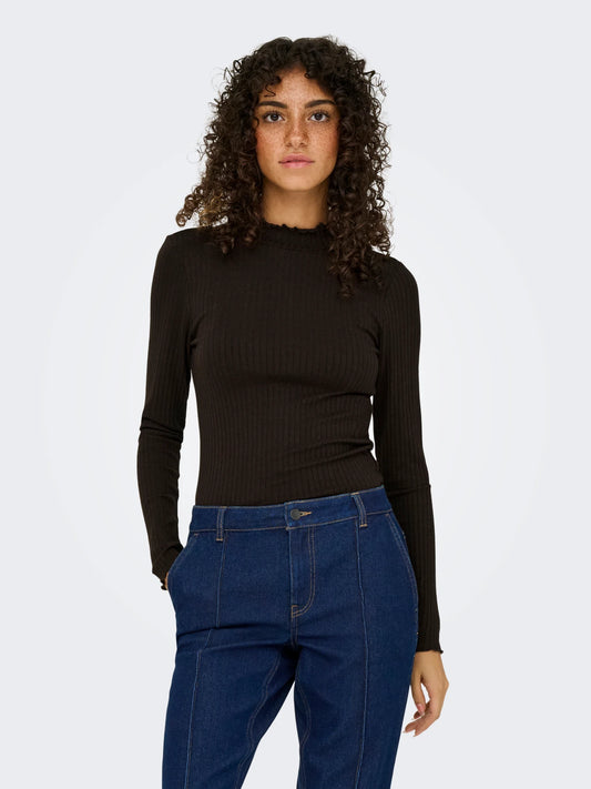 JDYFRANSISKA LIFE L/S HI-NCK TOP BROWN