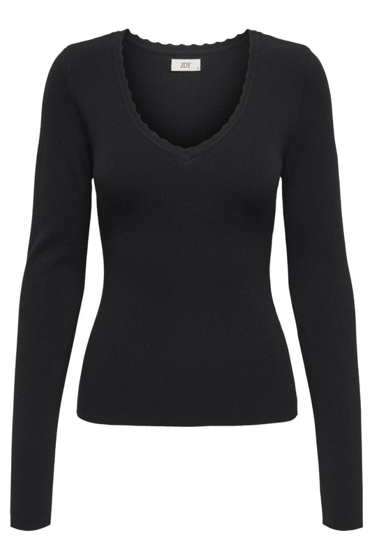 JDYCIRKELINE L/S SCALLOP EDGE PULL KNT BLACK