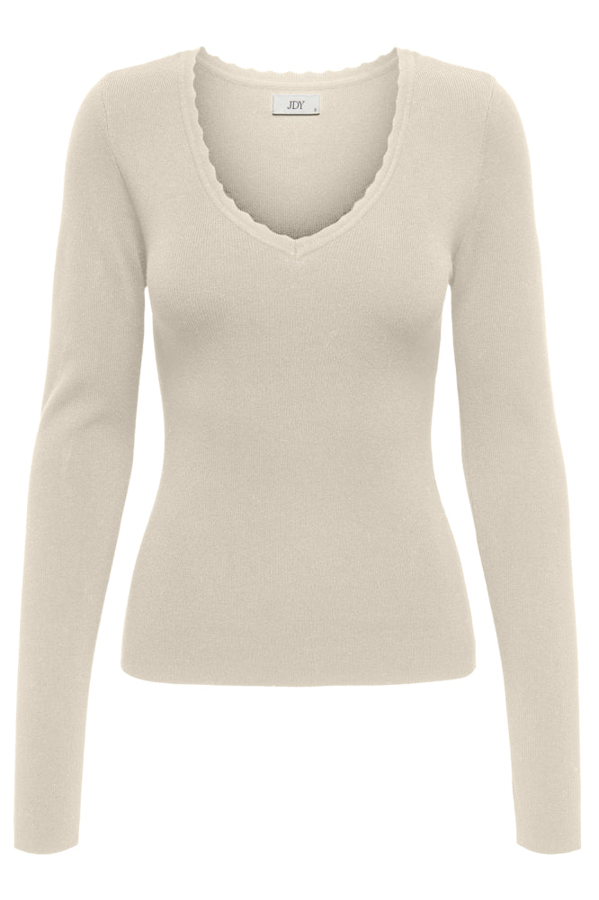 JDYCIRKELINE L/S SCALLOP EDGE PULL KNT CREAM