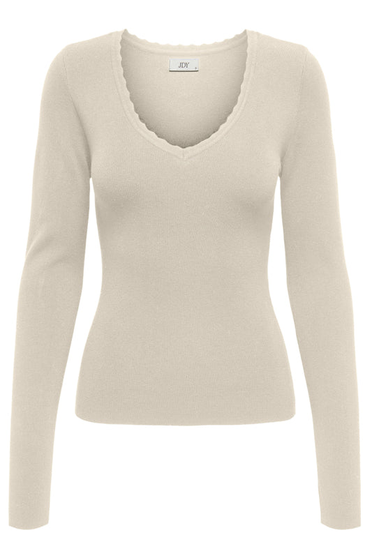 JDYCIRKELINE L/S SCALLOP EDGE PULL KNT CREAM