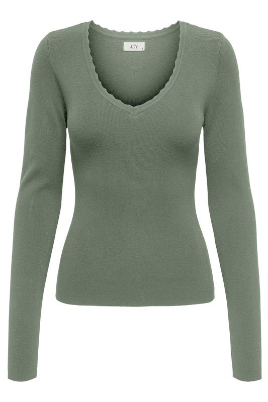 JDYCIRKELINE L/S SCALLOP EDGE PULL KNT GREEN