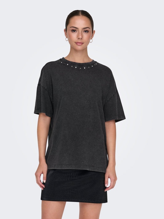JDYCARLA S/S O-NECK STUD T-SHIRT