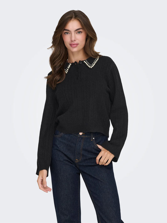 JDYAPRIL LIFE L/S PEARL COLLAR PULL KNT