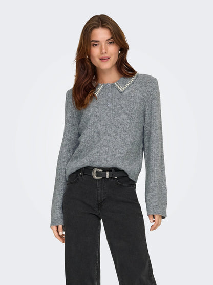 JDYAPRIL LIFE L/S PEARL COLLAR PULL KNT