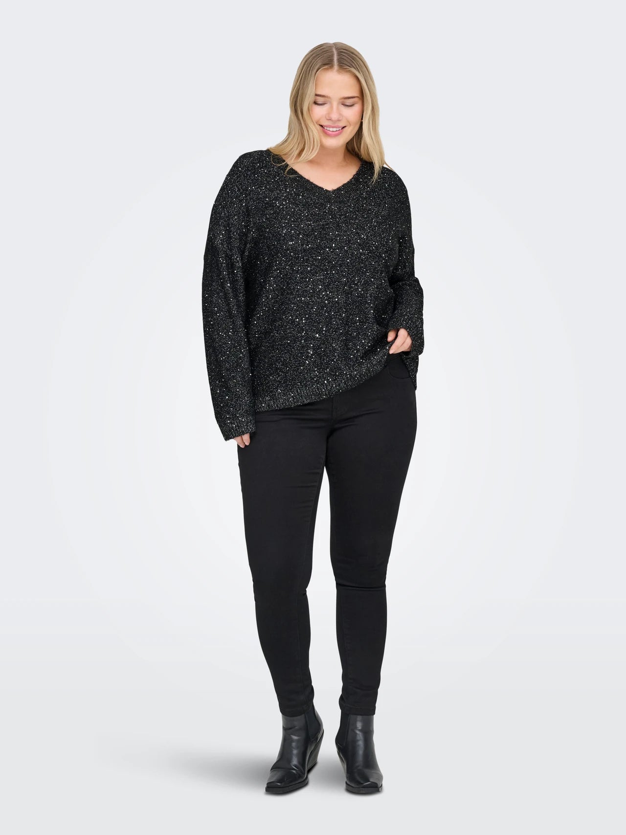 CARARIZONA LS SEQUINS V-NECK PUL KNT