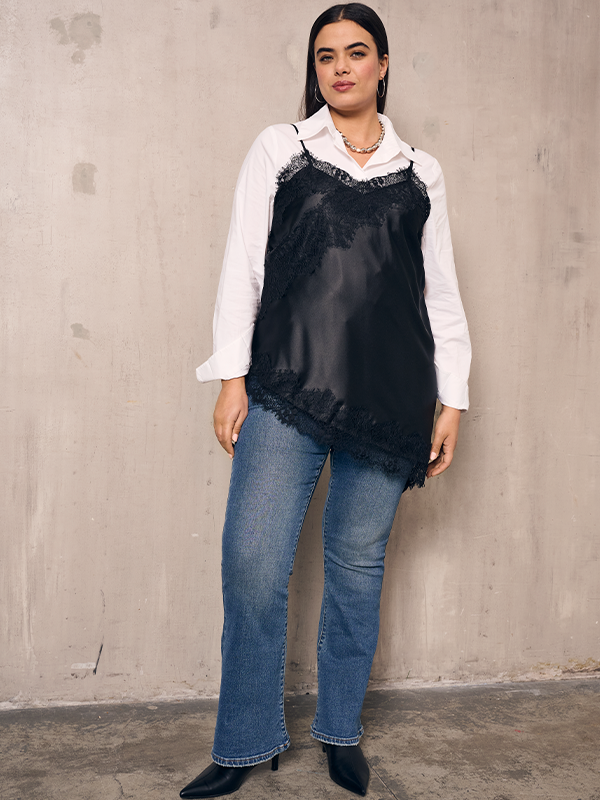 CARINDONA STRAP SATIN LACE TOP