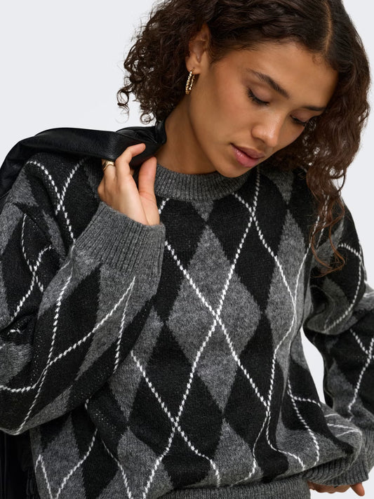 JDYBIANKA L/S ARGYLE PULLOVER KNT