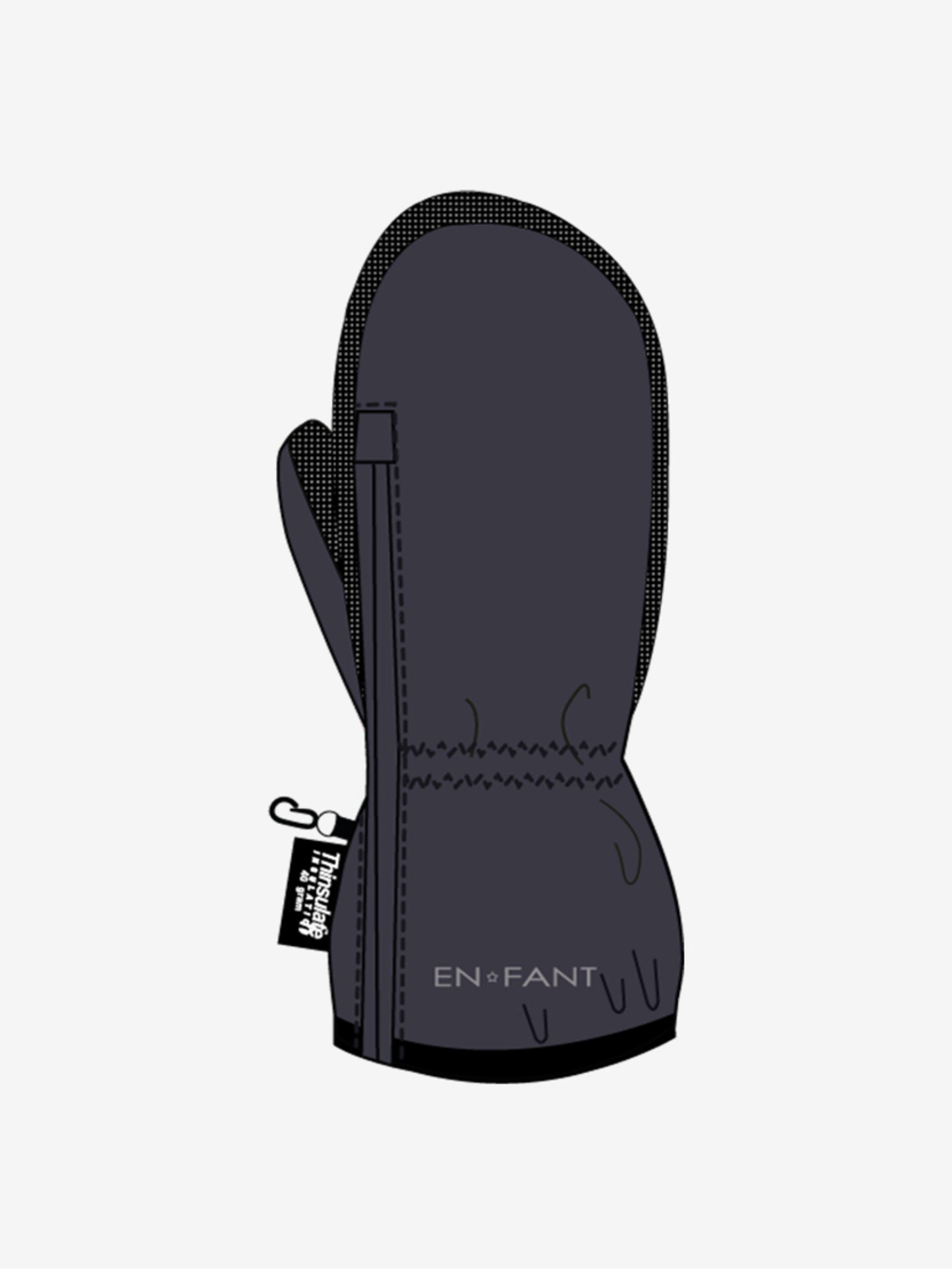 Mittens w. zipper Waterproof fabric