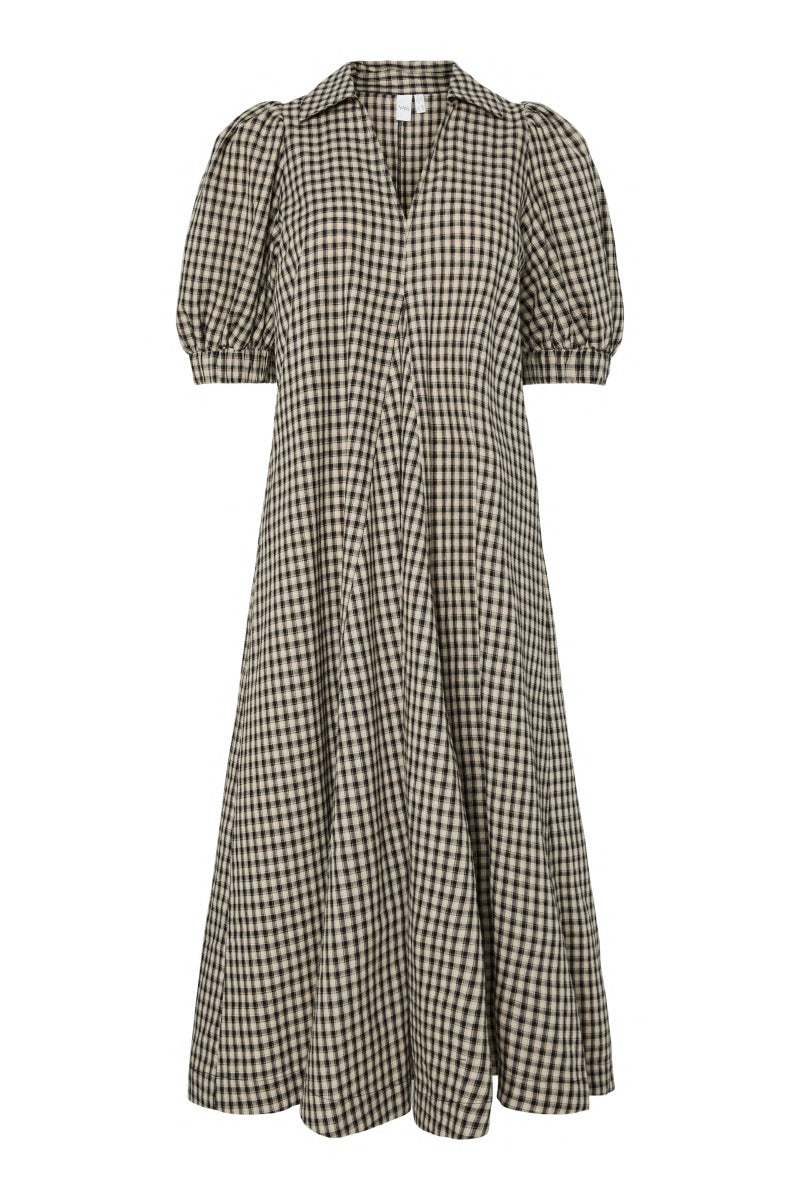 YASLEE 2/4 LONG CHECK DRESS