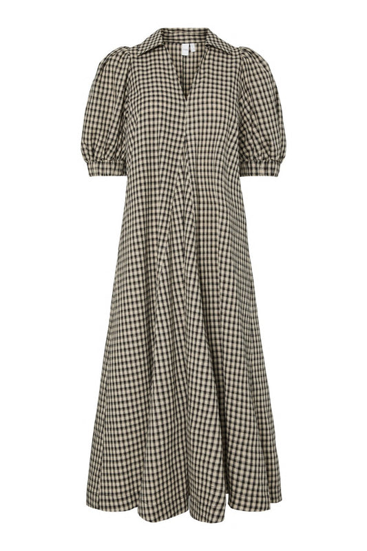YASLEE 2/4 LONG CHECK DRESS