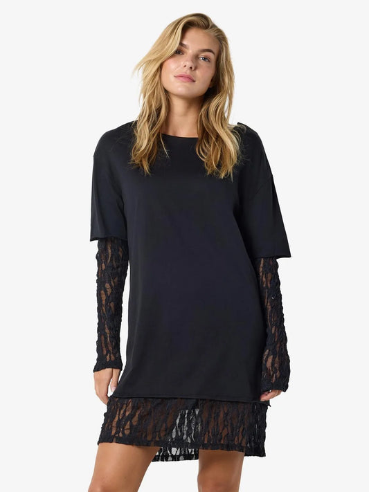 NMJACKIE L/S O-NECK LACE INSERT DRESS