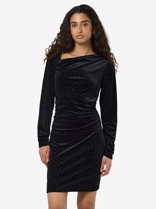 NMCAINS L/S ASSYM. VELVET STONE DRESS