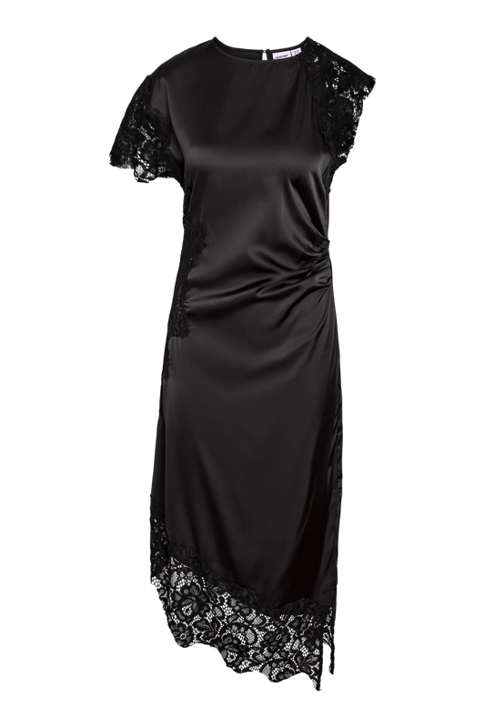 NMWREN S/S SATIN LACE LONG DRESS