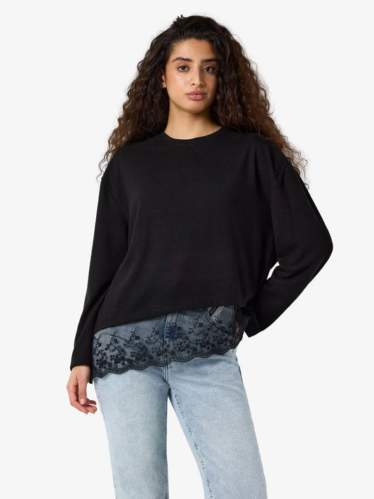 NMLINN L/S ASYMETRIC LACE INSERT TOP