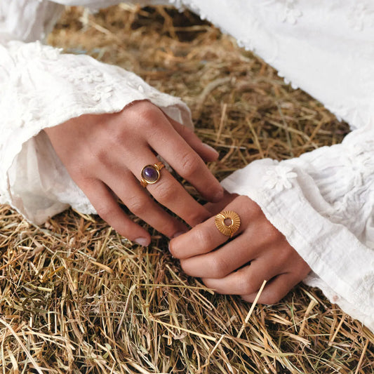 Anouk - Amethyst Statement Adjustable Ring Stainless