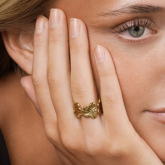 Ruta - Flower Adjustable Ring Stainless Steel - Gold