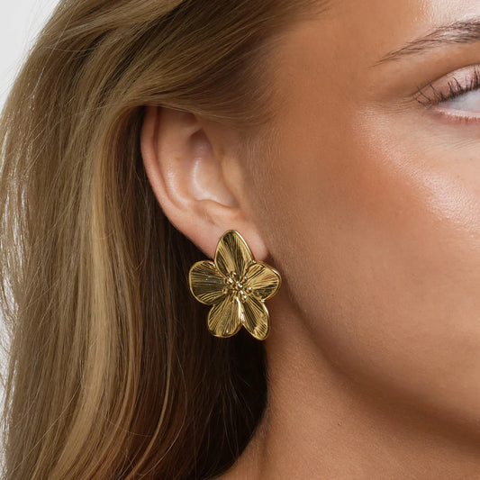 Maebry - Statement Flower Stud Earrings Gold Stain