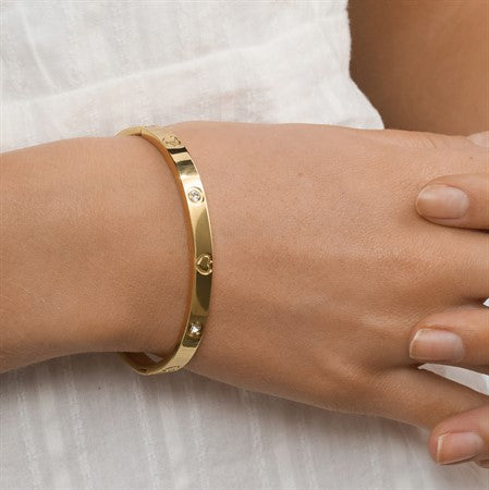 Gia - Crystal Heart Bangle Bracelet Stainless - Gold