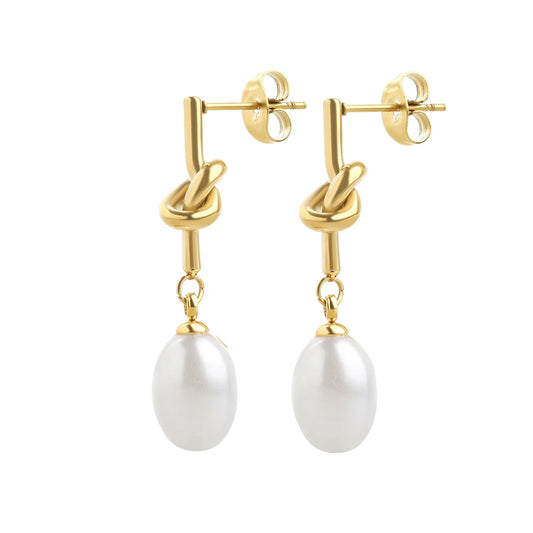 A g d a - Hoop Pearl Earrings Stainless Steel - Gold