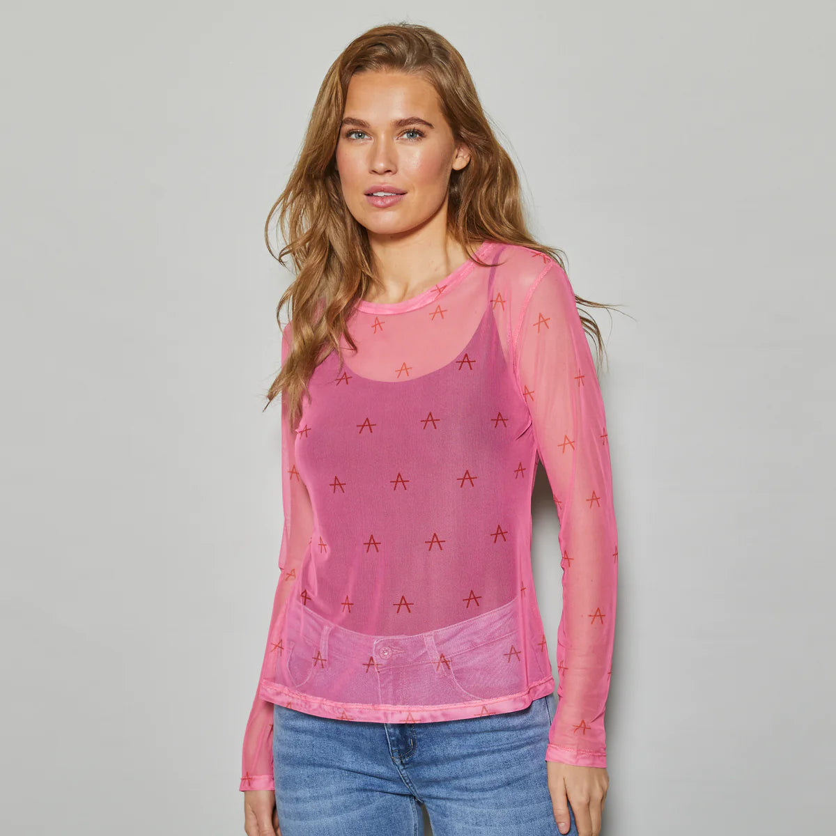 Fro mesh blouse Pink