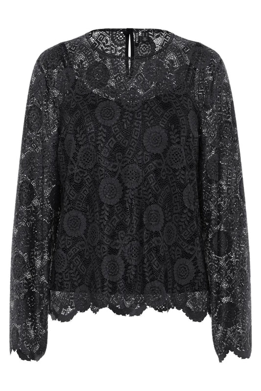 CARZENNA L/S LACE O-NECK TOP