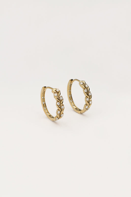 Earring hoop leaf stones