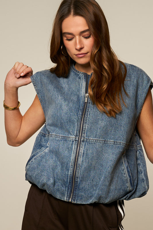 Denim gilet with zipper