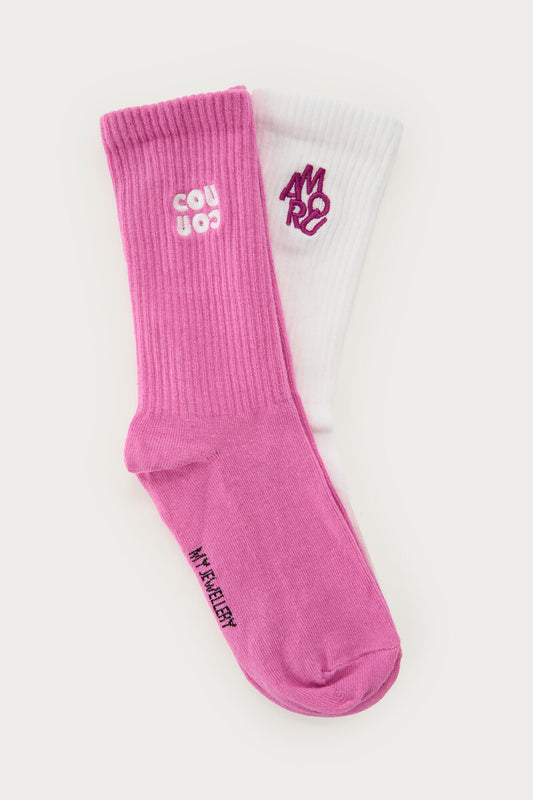 2 pack socks butter pink and white