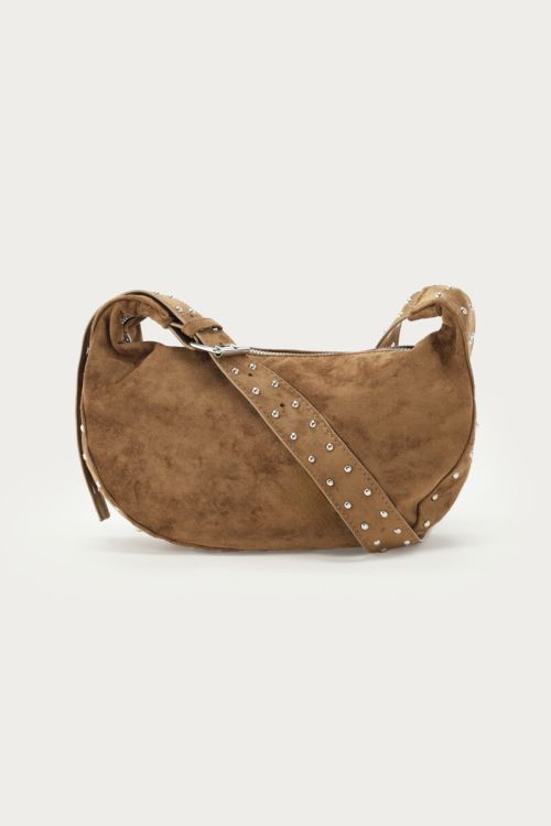 Bag crossbody suede studs taupe