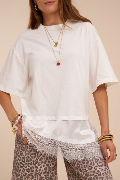 T-shirt with satin and lace